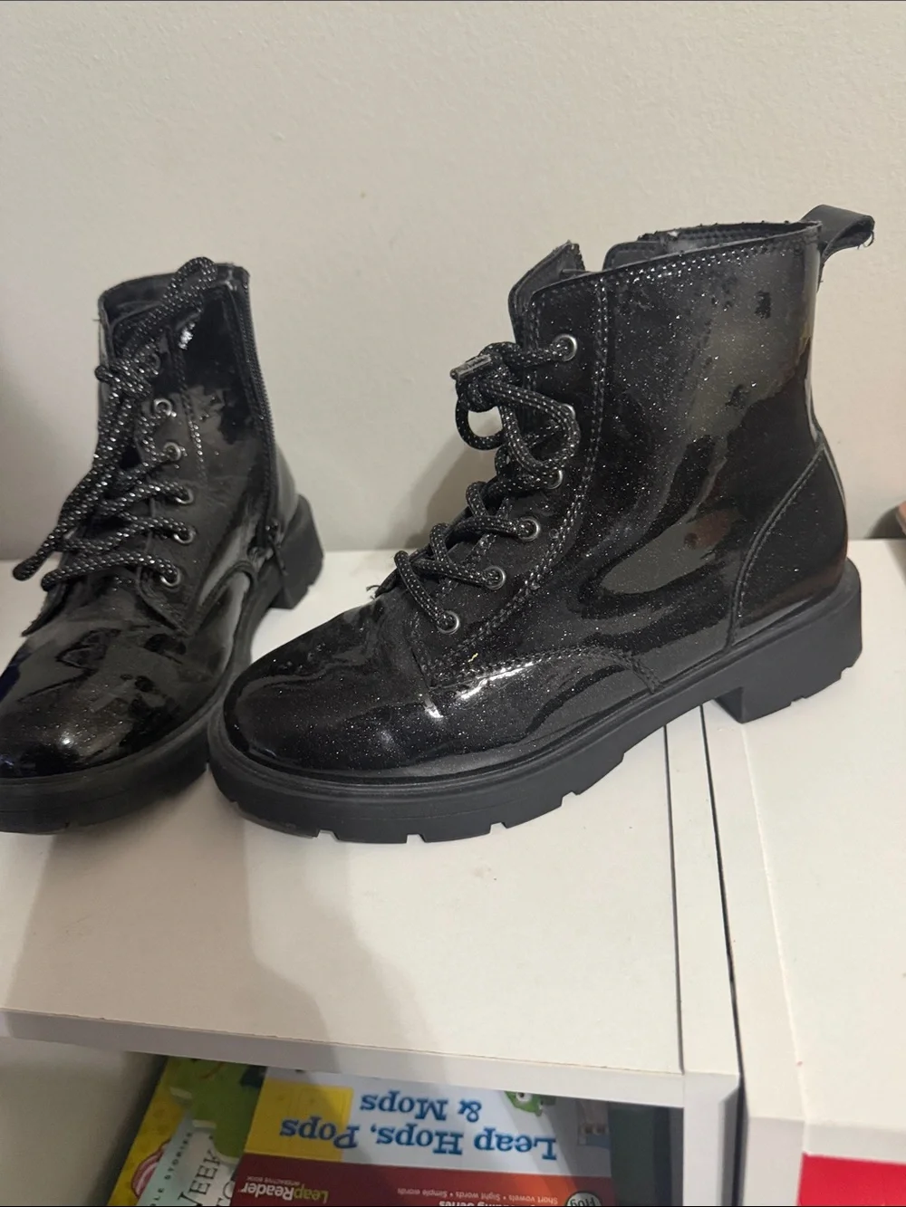 Old Navy Black Patent Combat Boots for Kids